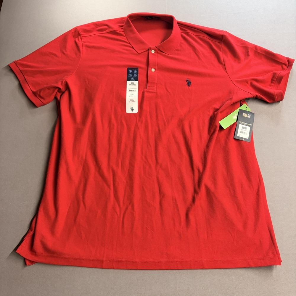 U.S. Polo Assn Mens Performance Pique Polo Shirt 3XL Red Cotton Blend 11C450 NWT